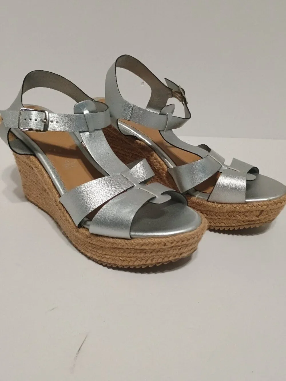 David Isaac Women’s 10 Silver Metallic Espadrille Platform Wedge Sandals